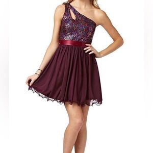 Sequin Hearts Multicolor Sequin One-Shoulder Dress